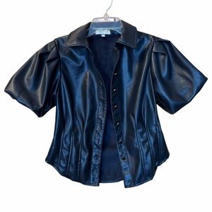 Bagatelle Collection PU Leather Blouse Poufy Sleeve Sz Small Black